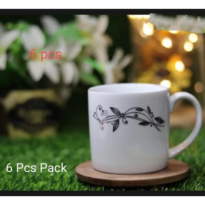 সিরামিকের চা বা কফি কাপ সেট -৬ পিছ- সেটCeramic Tea Cup - Coffee Mug - Black Flower 200ml #81 - Image 1