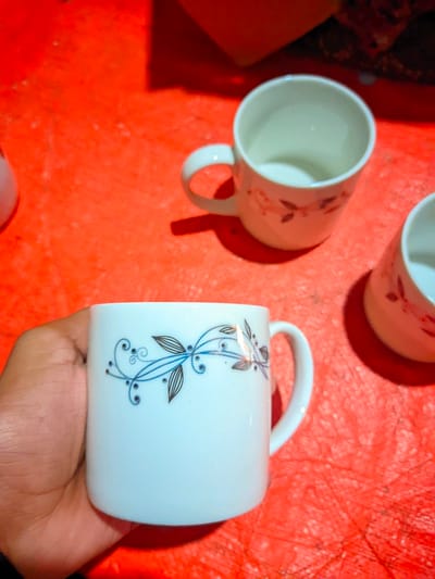 সিরামিকের চা বা কফি কাপ সেট -৬ পিছ- সেটCeramic Tea Cup - Coffee Mug - Black Flower 200ml #81 - Image 3