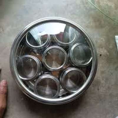 ৮ পিছের মসলা জার সেট-8 Pcs Stainless Steel Spice Jar with Glass Lid - Image 1