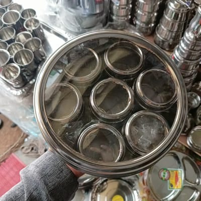 ৮ পিছের মসলা জার সেট-8 Pcs Stainless Steel Spice Jar with Glass Lid - Image 2