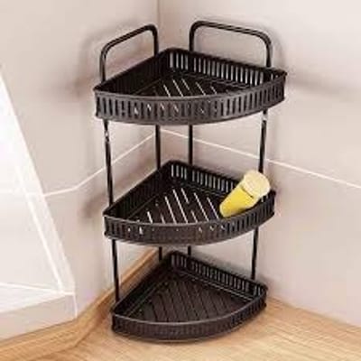 ৩ লেয়ার মেটাল কর্নার শেল্ফ-3 Tier Wall Hanging Metal Corner Shelf-coffe - Image 1