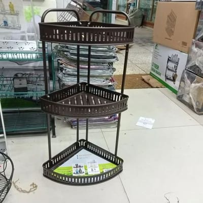 ৩ লেয়ার মেটাল কর্নার শেল্ফ-3 Tier Wall Hanging Metal Corner Shelf-coffe - Image 2