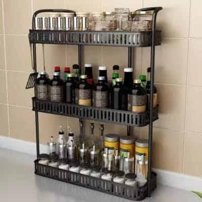 ৩ লেয়ার মেটাল  শেল্ফ-3 Tier Wall Hanging Metal Shelf-wide coffe - Image 1