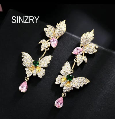 Drop Pink Butterfly Earrings - Image 2