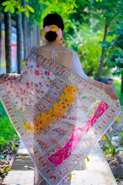 স্ক্রিন প্রিন্ট হাফ সিল্ক শাড়ি - Image 6