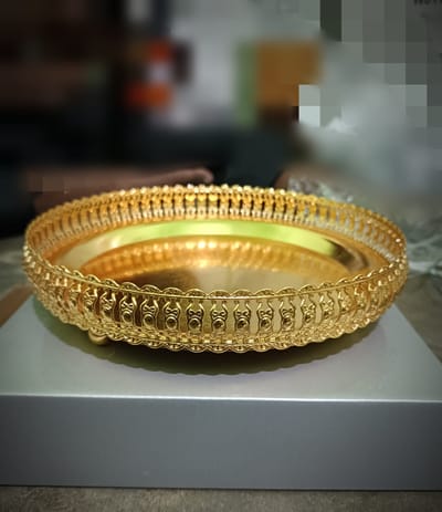 Beautiful SS Golden Steel Pandan serving tray - পানদান - Image 3