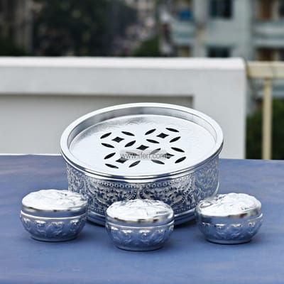 Paner Bata Pandan Sets Khandani Paner Box Betel Leaf Bowl Set - With 3 Pots Experience Traditional Betel Leaf Serving-পানদান - Image 3