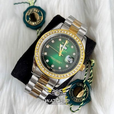 Rolex AA Grade || Dual Tone || Green Diamond Stone