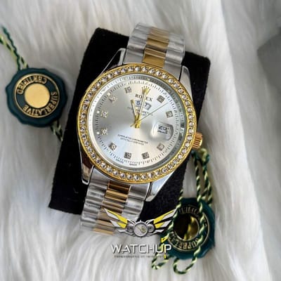 Rolex AA Grade || Dual Tone || White Diamond Stone