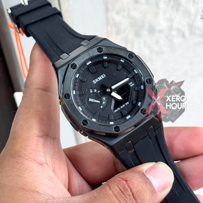 SKMEI 2243 || Dual Timer || Full Black | SS Blody || Silicon Strap