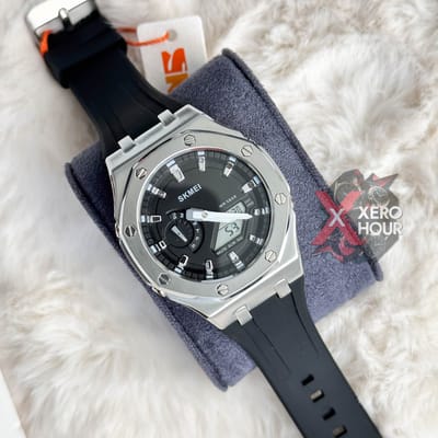 SKMEI 2243 || Dual Timer ||Silver & Black | SS Blody || Silicon Strap
