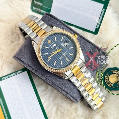 Rolex New Edition || Dual Tone || Wave Blue Textured || SS Body || Water Resistant