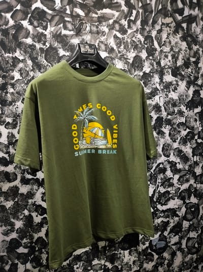 Good Times Good Vibes. premium quality drop solder t-shirt. Olive - Image 3