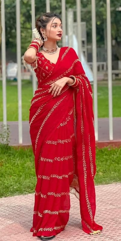 ওয়েটলেস জর্জেট এমব্রয়ডারি শাড়ি - Image 2