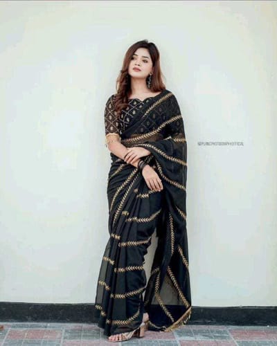 ওয়েটলেস জর্জেট এমব্রয়ডারি শাড়ি - Image 4