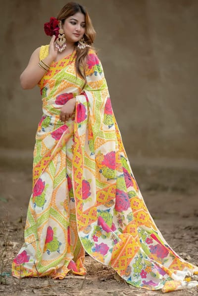 হাফ সিল্ক স্কিন প্রিন্ট শাড়ি - Image 4