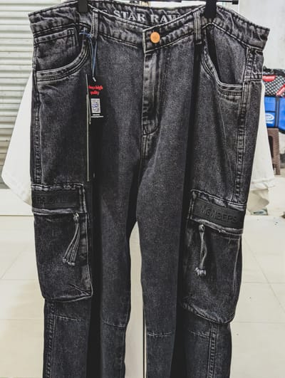 Cargo Denim Jeans// Washed Black - Image 1