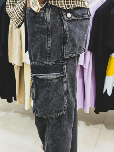Cargo Denim Jeans// Washed Black - Image 2