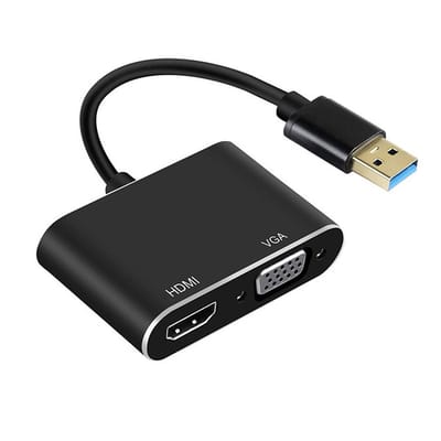2 in 1 USB 3.0 to HDMI VGA Adapter 1080P, Built-in Driver, Support HDMI VGA Sync Output for Windows 10/8 / 7 Only, NOT Mac OS/Linux/Vista, USB to HDMI VGA HUB. (Black)