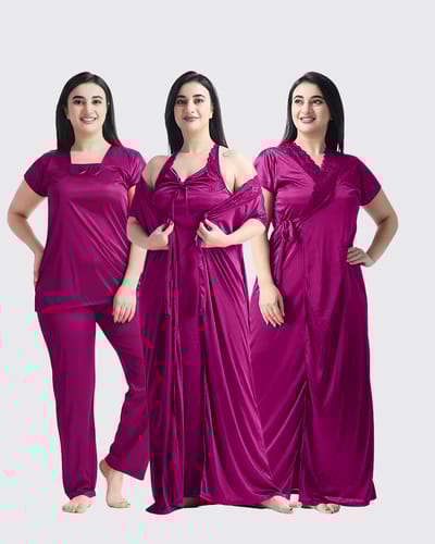 4 Part Premium Nightwear Combo ( Magenta) - Image 1