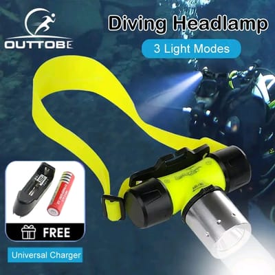 💥Outtobe Scuba Diving Waterproof Head Light with free Battery Charger