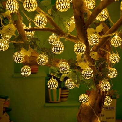 BALL SHAPE STEEL CASE FAIRY LIGHTS (20 Pcs., 15 Feet)