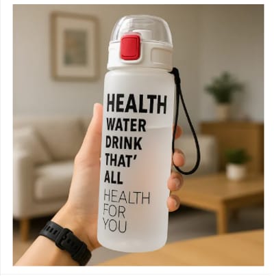 Frosted White Motivational Water Bottle – BPA-Free, Leakproof, Portable Sports & Gym Bottle (1000 ml)