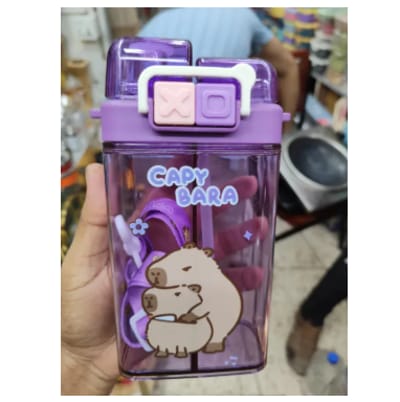 550ML Large Capacity Dual Slot Cup with Straw Straps Trend Korean Anti Drop Square Kids Water Bottles