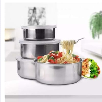 10 Piece : Home Mixing Kitchen Stainless Steel 5 Storage Bowl Set with 5 Plastic