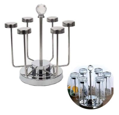 Rotating Cup Mug Glass Holder Rack Stainless Steel 6 Cups Drying Rack Stand Made Stainless Steel