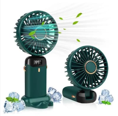 Portable Handheld Personal Rechargeable Fan LED Digital Display 90°Adjustable 4000mAh Rechargeable Fan 9-16 Hour, 5 Speed Wind Mini Aromatherapy Fan for Room Table Outdoor Traval
