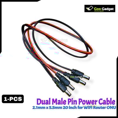 Dual Male Pin Power Cable 2.1mm x 5.5mm for WiFi Router ONU – 20 Inch, Red/Black