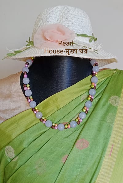 22 inch Long Exclusive Pearl & Marble stone combination Neckpiece