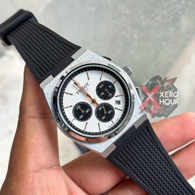 Tissot PRX Chronograph || Active || Silicon Strap || Black white black