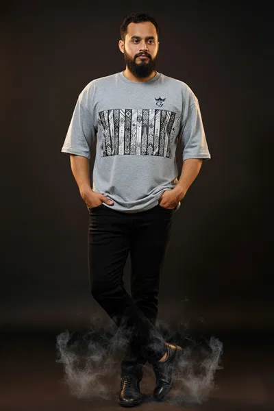 Gonji Light Grey Graphic Drop Shoulder T-Shirt