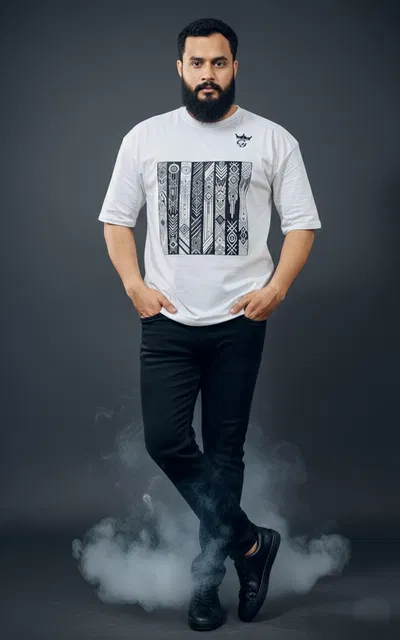 Gonji White Graphic Drop Shoulder T-Shirt