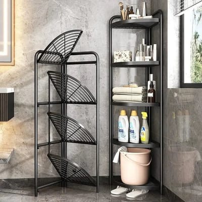 Black Carbon Steel 4-Tier Foldable Corner Shelf