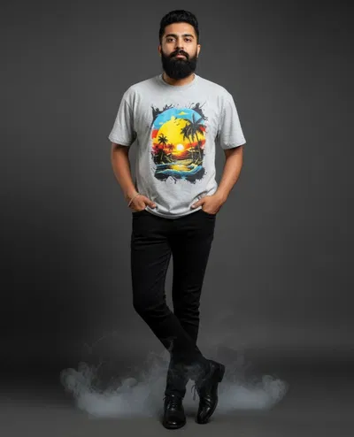 Gonji Gray Graphic Drop Shoulder T-Shirt
