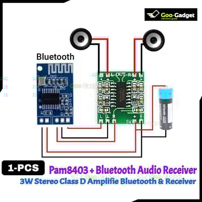 Pam8403 + Bluetooth Audio Receiver Board Combo 3W Stereo Class D Amplifier | Replace TDA2030, Pam8610, XH-M139