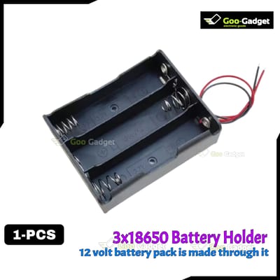 3S 3 slot 18650 Battery Holder Case | 3S 12V Lithium-Ion Battery Box with 6-Inch Wire Leads for DIY Projects