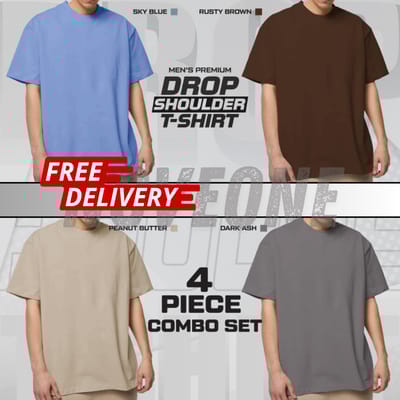 4 Pieces Combo - Drop Shoulder T-shirt for Men