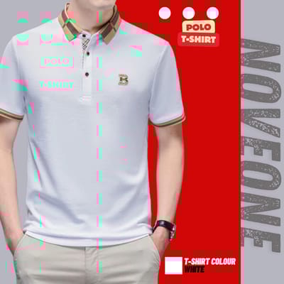 White - Heritage Check Collar Polo T-Shirt