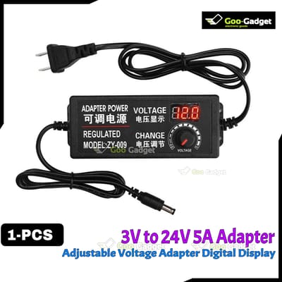 DC 3-24V 5A Adjustable Power Adapter with LED Voltmeter | AC 220V to DC 24V Converter