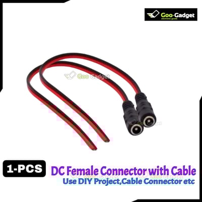 DC Jack Female Barrel Connector with Cable | DC Power Jack, 2.1mm Plug Adapter, 2-Pin Screw Terminal Power Adapter