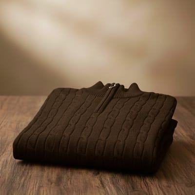 Half-Zip-Knit Sweater - Coffee
