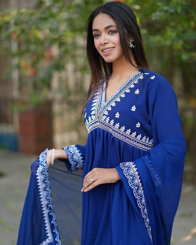 Indain Cherry Georgette Aleya Cut Three Piece Set - Image 1