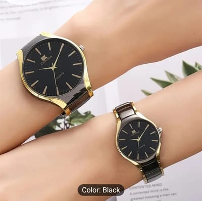 1-4pcs Elegant Couple Quartz Watch Set with Magnetic Necklace, Simple Round Dial, Black Alloy Strap, Love Key Design - Ideal Gift for Family and Couples, Suitable for Ramadan Gifts and Daily Wear, Box Not Included, Middle East Exclusiv