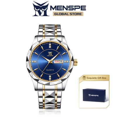 💥MENSPE Waterproof Steel Strip Double Calendar Wrist Watches
