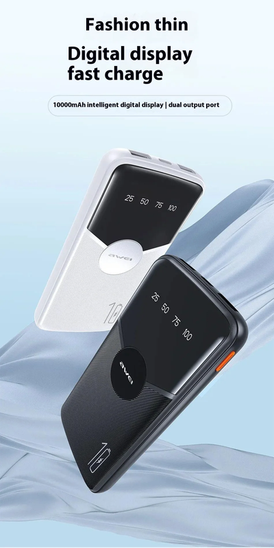AWEI P32K Portable 10000mAh Power Bank Digital Display Phone Charger External Battery - Image 2
