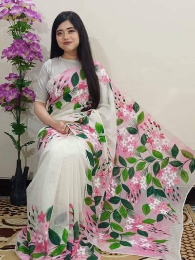 Hand Print Half Silk Sharee